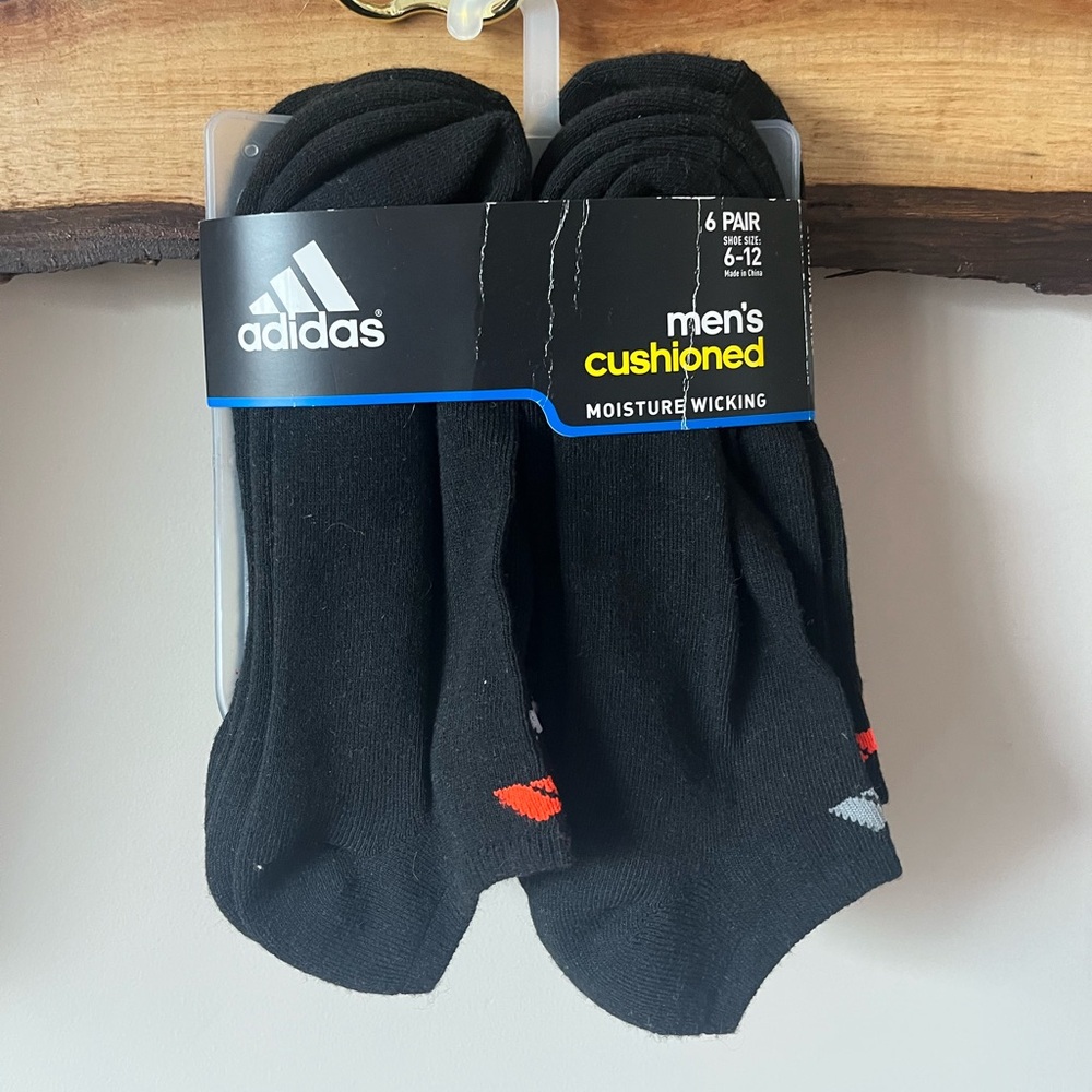 Adidas lot of 6 pairs Black Ankle Cushioned Moisture Wicking Socks Mens 6-12